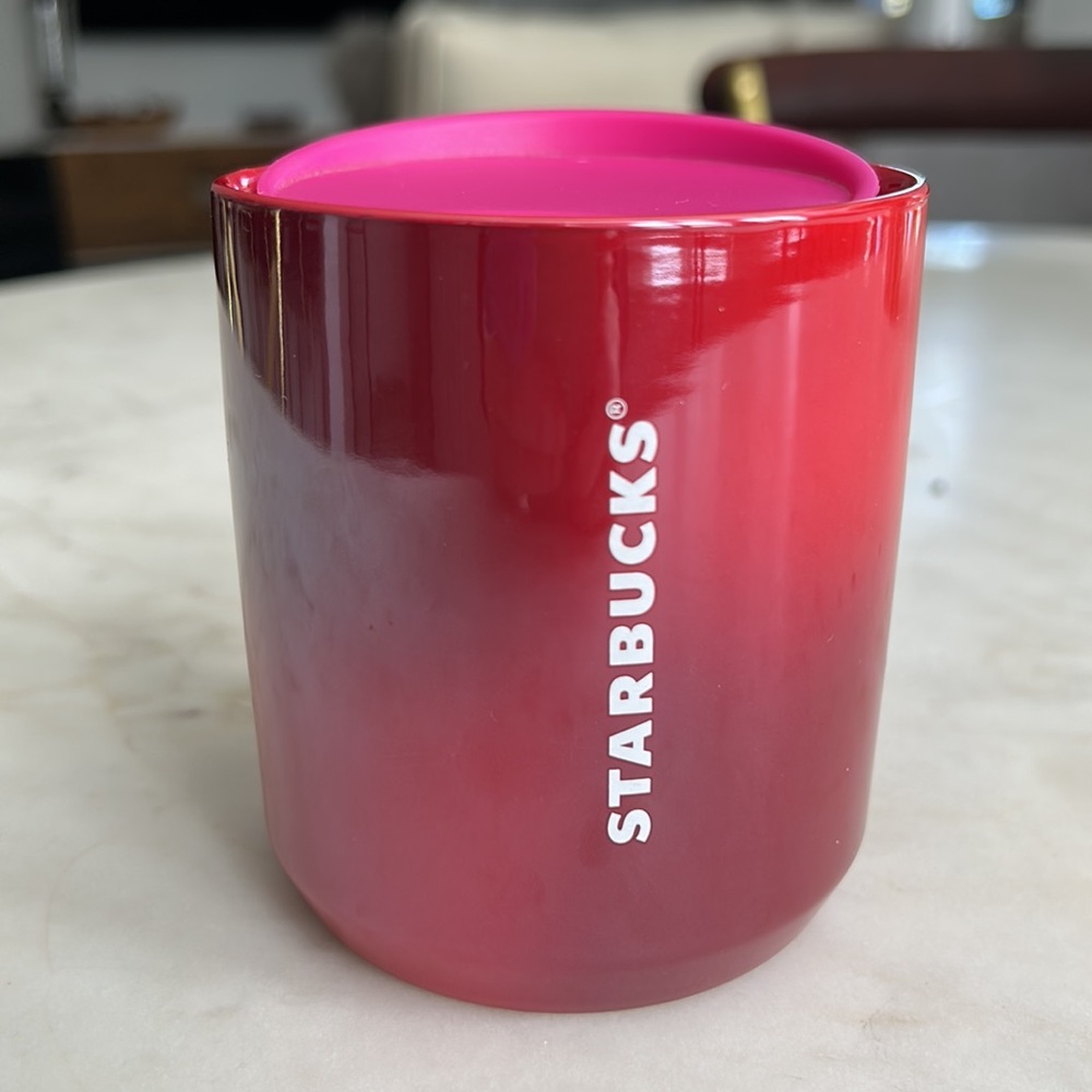 Starbucks Holiday 2021 Red Ombré Iridescent Pink Lid Tumbler Mug Valentine's